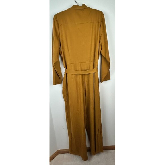 Mod X Womens 3X Mustard Belted Button Up Stretchy Jumpsuit - Picture 3 of 16